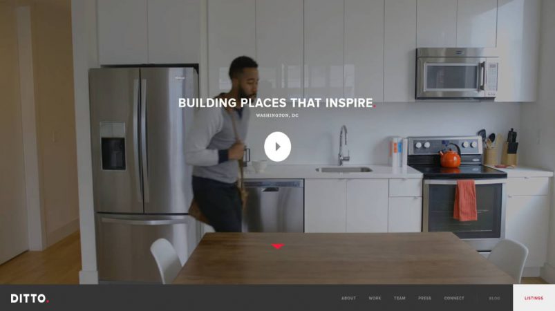 استفاده از ویدئو در صفحه اصلی Ditto Residential برای افزایش فروش سایت