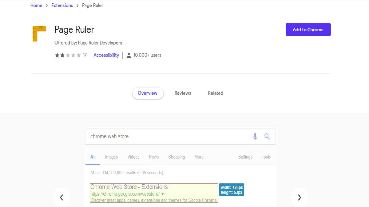 Page Ruler- افزونه جستجوگر اندازه