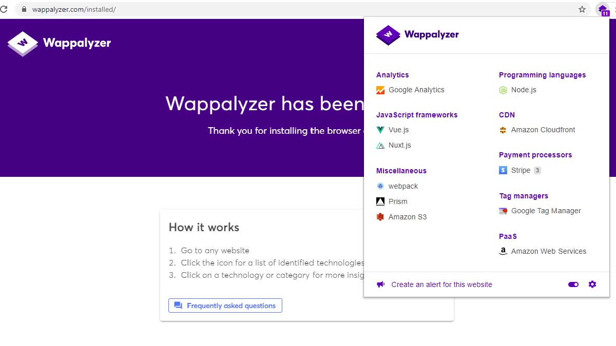 Wappalyzer- سایت Analyzer Extension