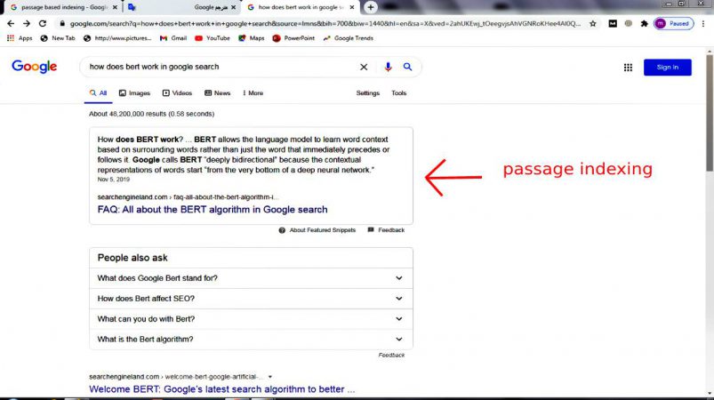 نتیجه جستجو به صورت passage indexing