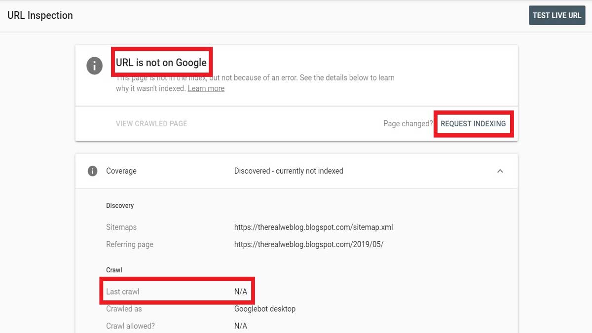 discovered - currently not indexed